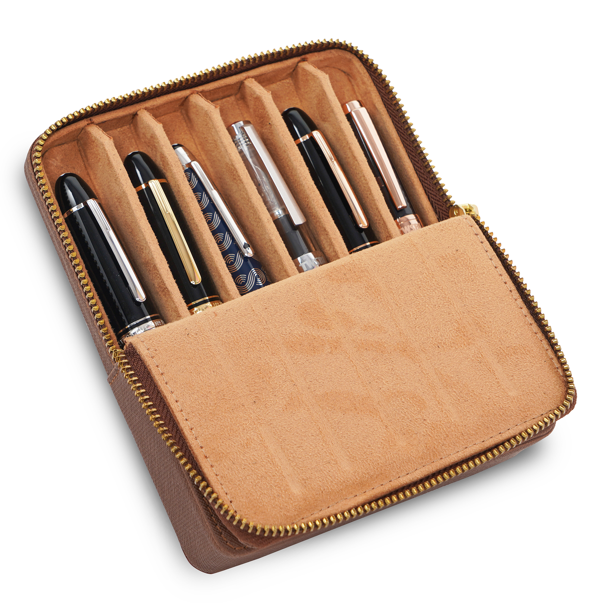 ARISTA PEN LEATHERETTE PEN CASE FOR 6 PENS BROWN