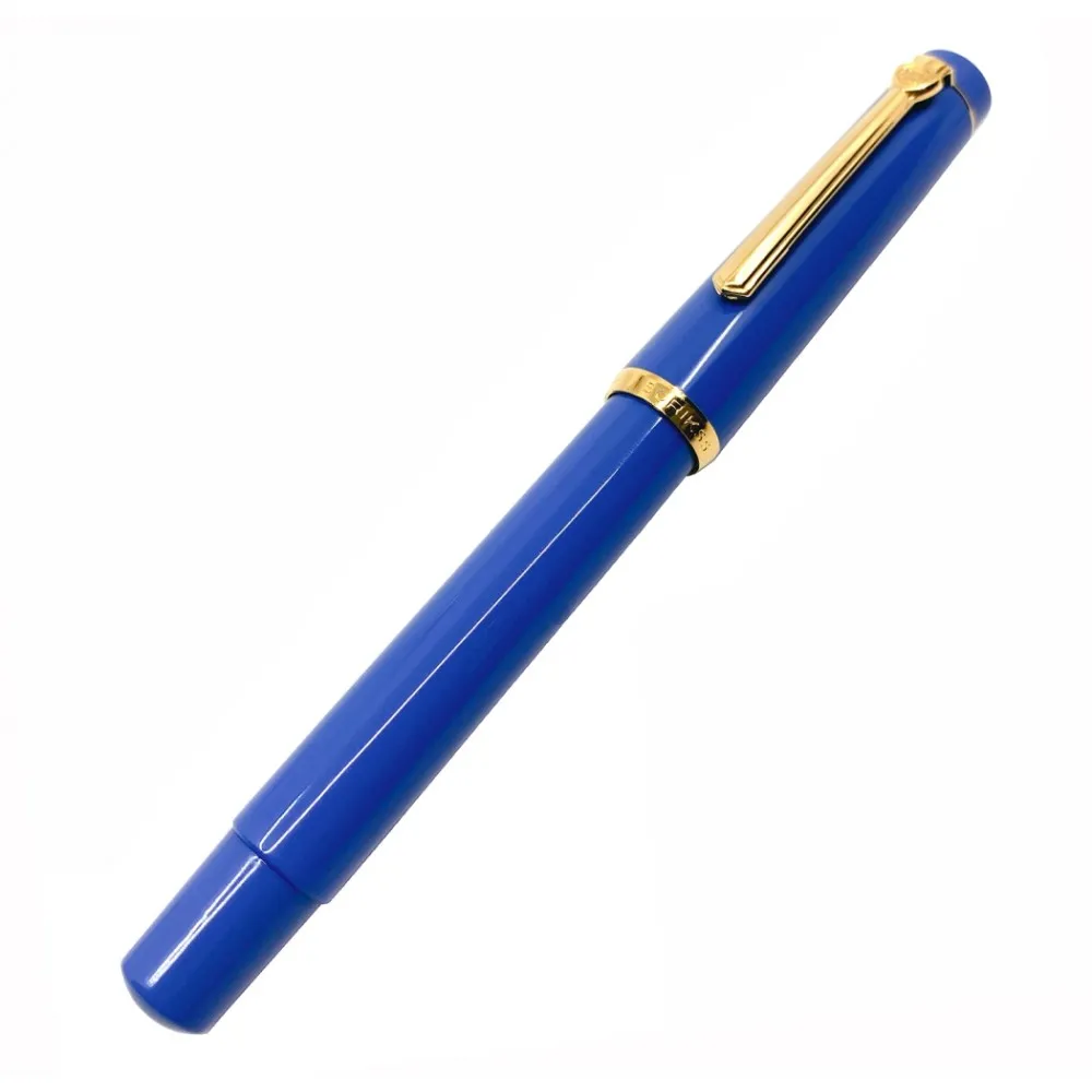 Scrikss 23K Gold Plated Medium Nib Fountain Ink Pen Piston Filling Glossy Blue Acrylic Resin Body 419 Series Inkpen with Screw Cap