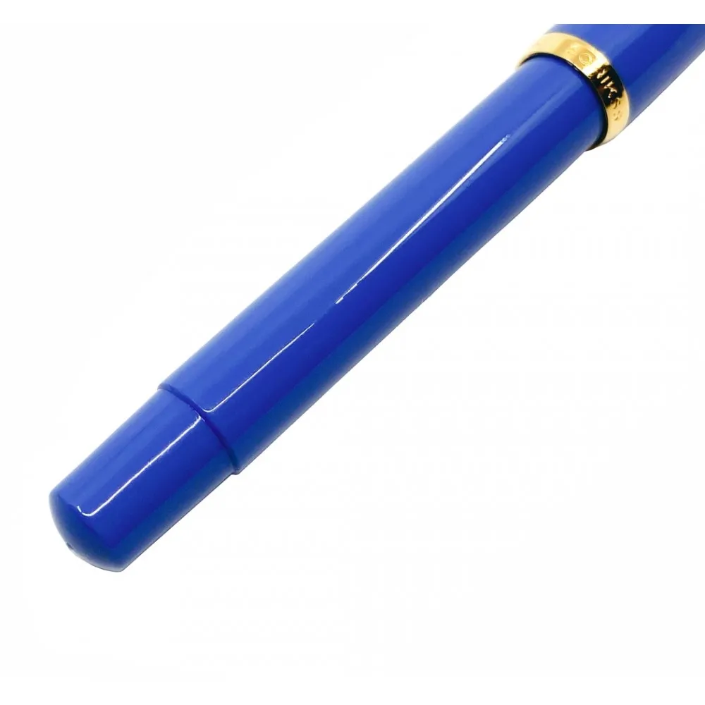 Scrikss 23K Gold Plated Medium Nib Fountain Ink Pen Piston Filling Glossy Blue Acrylic Resin Body 419 Series Inkpen with Screw Cap