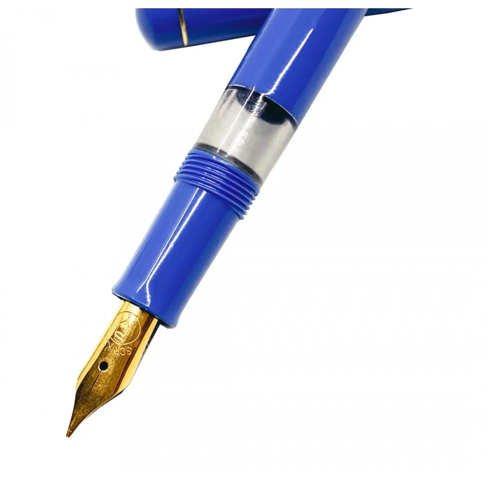 Scrikss 23K Gold Plated Medium Nib Fountain Ink Pen Piston Filling Glossy Blue Acrylic Resin Body 419 Series Inkpen with Screw Cap