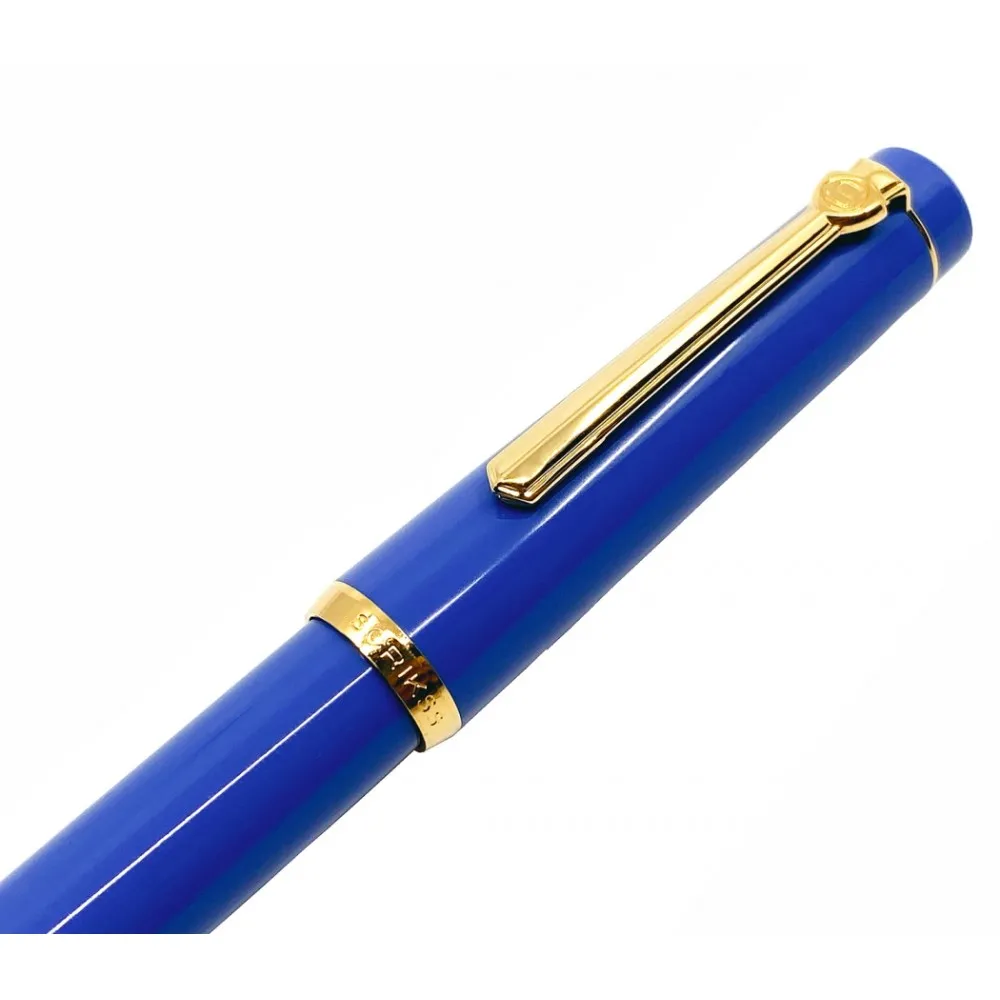 Scrikss 23K Gold Plated Medium Nib Fountain Ink Pen Piston Filling Glossy Blue Acrylic Resin Body 419 Series Inkpen with Screw Cap