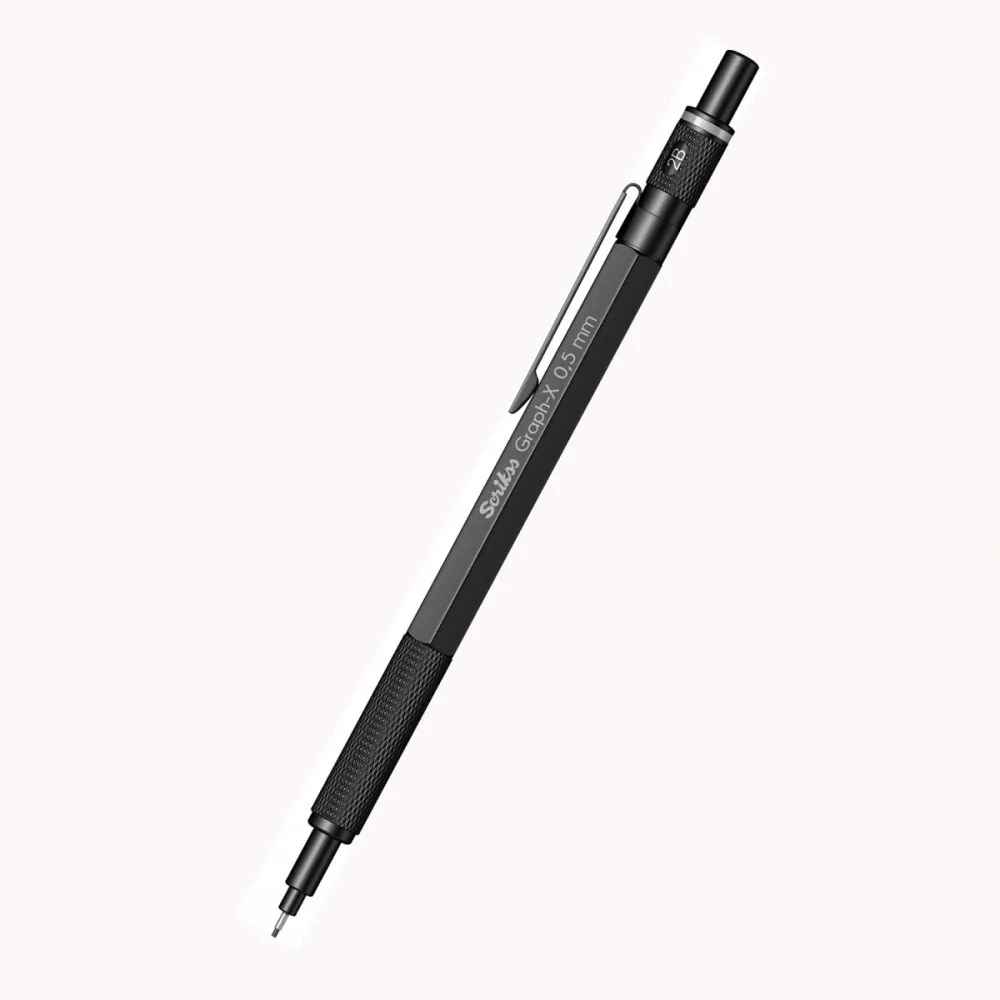 Scrikss 0.5mm Mechanical Clutch Lead Pen Pencil Matt Black Brass Body Push Mechanism Graph-X Series Eraser Included