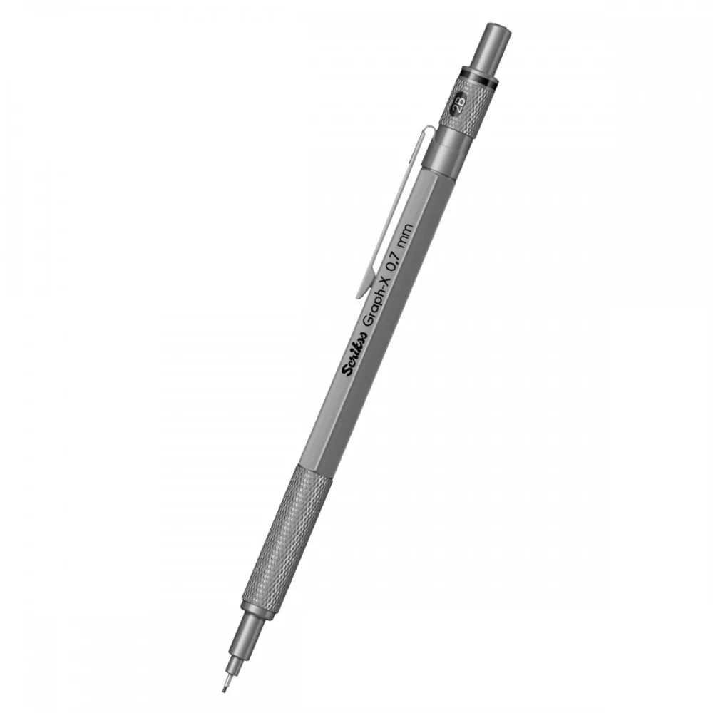 Scrikss 0.7mm Mechanical Clutch Lead Pen Pencil Dark Grey Brass Body Push Mechanism Graph-X Series Eraser Included
