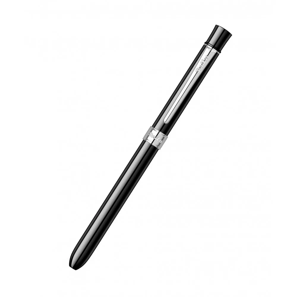 Scrikss Trio 93 Glossy Black Multi pen Ball Point Pen Ball pen - Pencil With 0.5 mm Lead, Chrome Trims, 360 Degree Twist Mechanism, D1 Type Refill