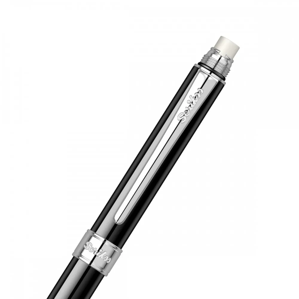Scrikss Trio 93 Glossy Black Multi pen Ball Point Pen Ball pen - Pencil With 0.5 mm Lead, Chrome Trims, 360 Degree Twist Mechanism, D1 Type Refill