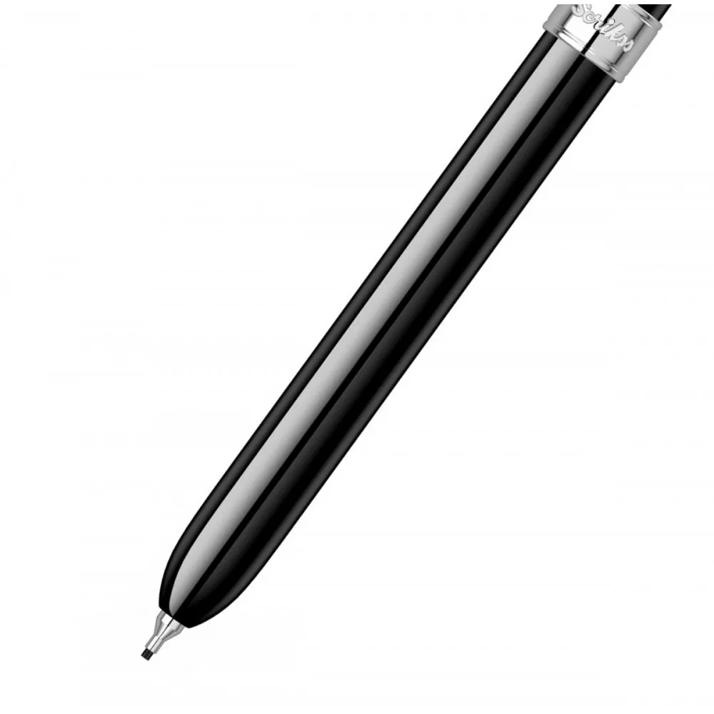 Scrikss Trio 93 Glossy Black Multi pen Ball Point Pen Ball pen - Pencil With 0.5 mm Lead, Chrome Trims, 360 Degree Twist Mechanism, D1 Type Refill
