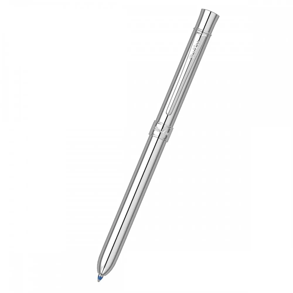 Scrikss Trio 93 Chrome Multipen Ball Point Pen Ballpen - Pencil With 0.5 mm Lead, Chrome Trims, 360 Degree Twist Mechanism, D1 Type Refill