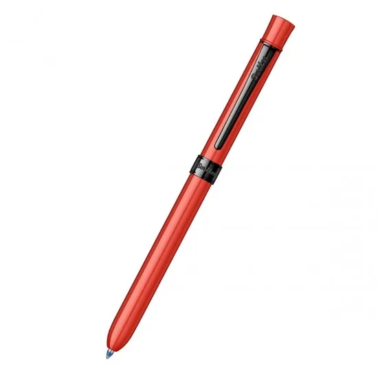 Scrikss Trio 93 Glossy Red Multipen Ball Point Pen Ballpen - Pencil With 0.5 mm Lead, Black Trims, 360 Degree Twist Mechanism, D1 Type Refill