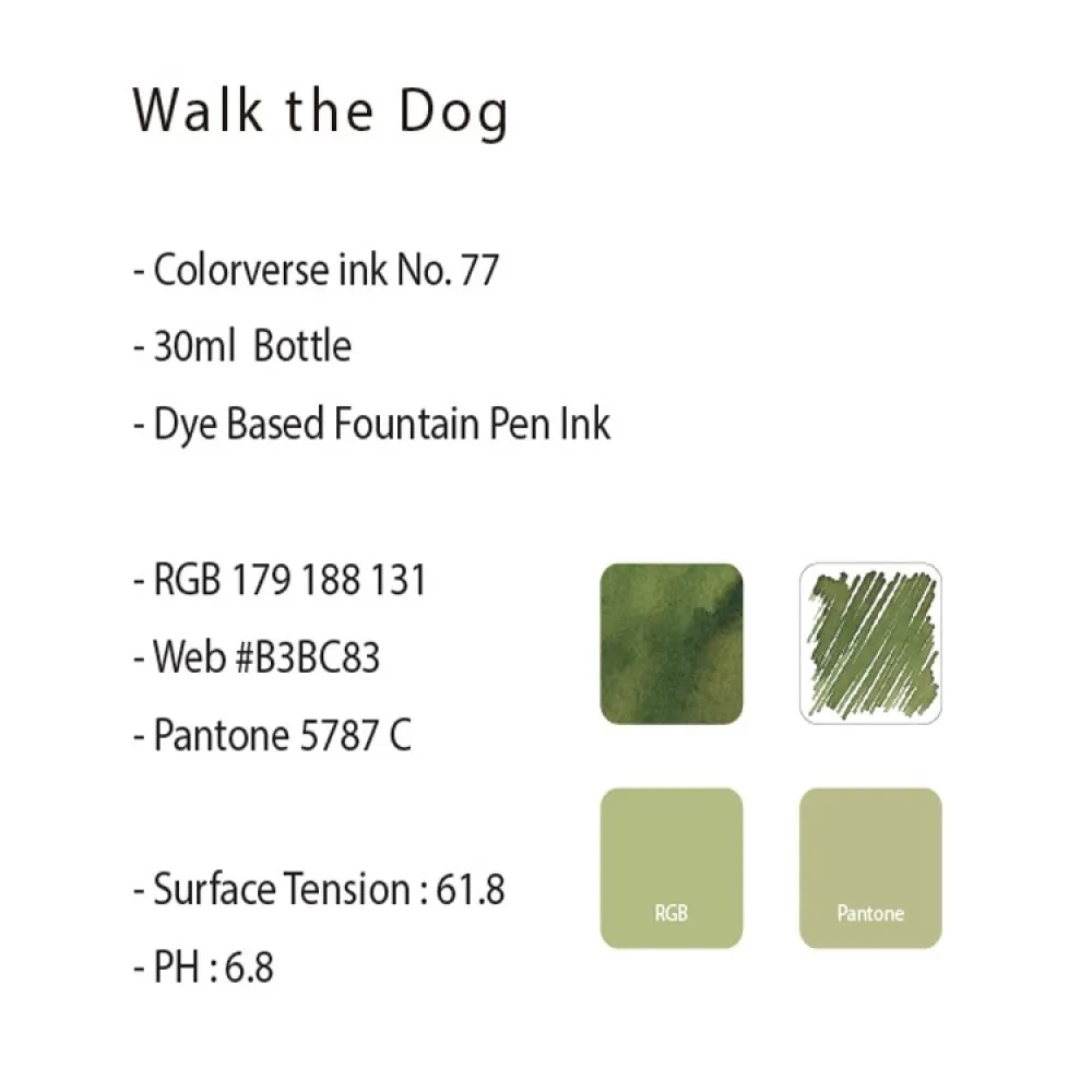Colorverse 30ml Fountain Pen Ink Bottle - Light Green Ink - Walk The Dog - Joy In The Ordinary Series Dye Based , Water Resistant, Non Toxic, Made In Korea