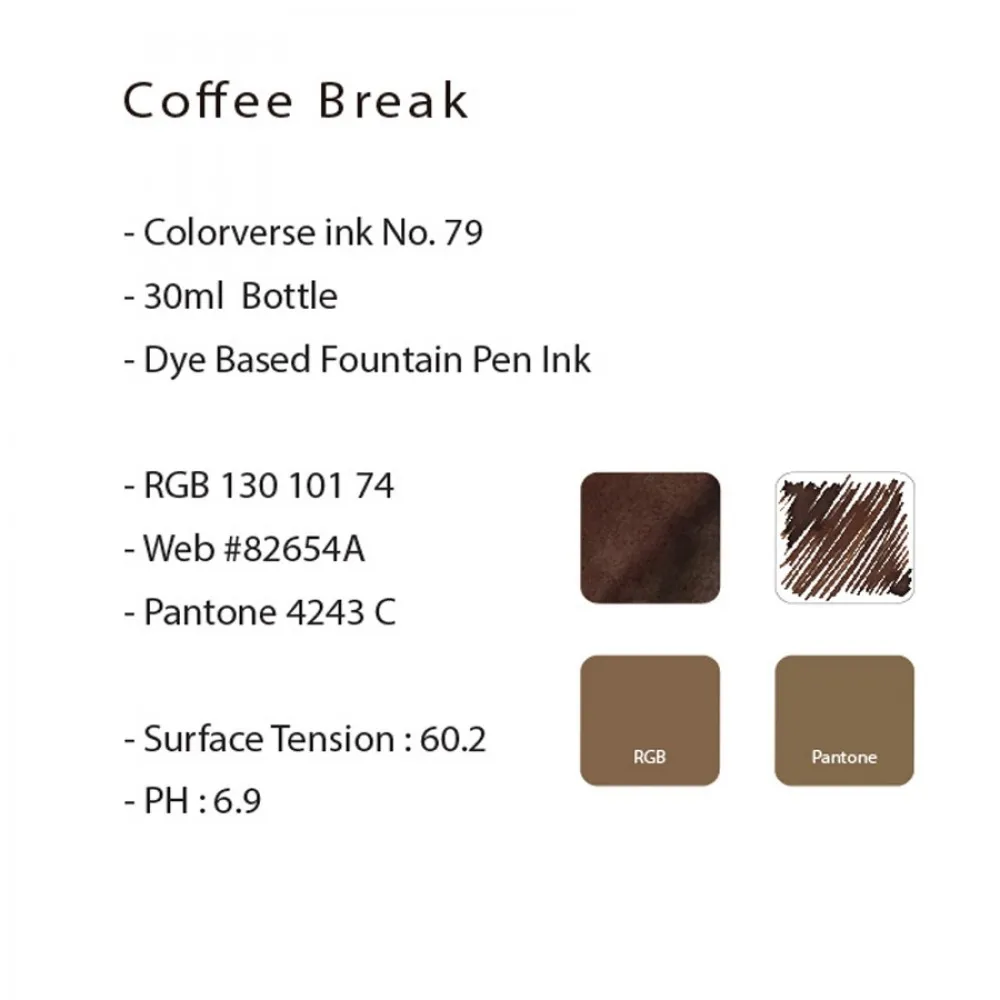 Colorverse 30ml Fountain Pen Ink Bottle - Coffee Break - Brown Ink - Joy In The Ordinary Series Dye Based, Water Resistant, Non Toxic, Made In Korea