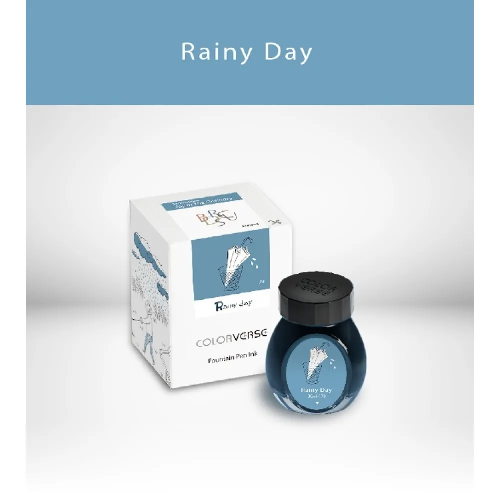 Colorverse 30ml Fountain Pen Ink Bottle - Rainy Day - Light Blue Ink - Joy In The Ordinary Series Dye Based, Water Resistant, Non Toxic, Made In Korea