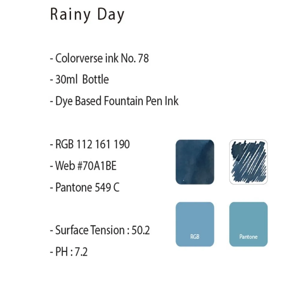 Colorverse 30ml Fountain Pen Ink Bottle - Rainy Day - Light Blue Ink - Joy In The Ordinary Series Dye Based, Water Resistant, Non Toxic, Made In Korea