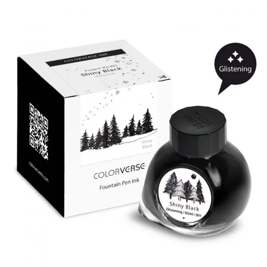 Colorverse 65ml Ink Bottle, Project Series, Shinny Black Glistening, Shimmer, Fountain Pen Ink, Dye Based, Nontoxic Silver Pigment Pearl,