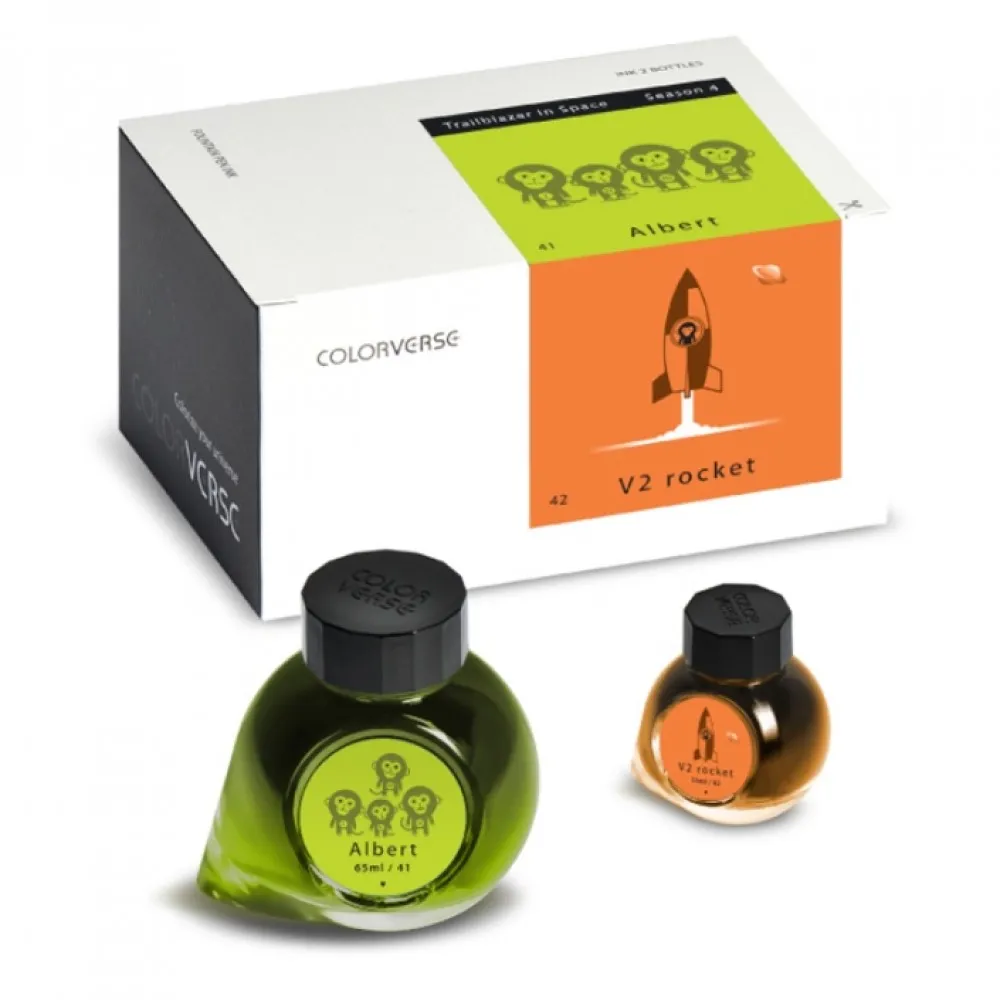 Colorverse Albert - Light Green - V2 Rocket - Orange - Fountain Pen Ink 41 - 42 Trailblazer In Space Series, Season 4, 65ml - 15ml - 2 Bottle Set, Dye-Based, Nontoxic, Made In Korea