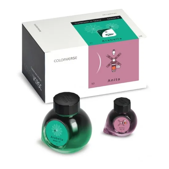 Colorverse Arabella - Green - Anita - Pink - Fountain Pen Ink 51 - 52 Trailblazer In Space Series, Season 4, 65ml - 15ml - 2 Bottle Set, Dye-Based, Nontoxic, Made In Korea