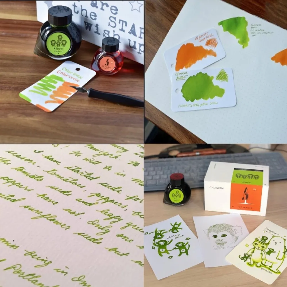 Colorverse Albert - Light Green - V2 Rocket - Orange - Fountain Pen Ink 41 - 42 Trailblazer In Space Series, Season 4, 65ml - 15ml - 2 Bottle Set, Dye-Based, Nontoxic, Made In Korea