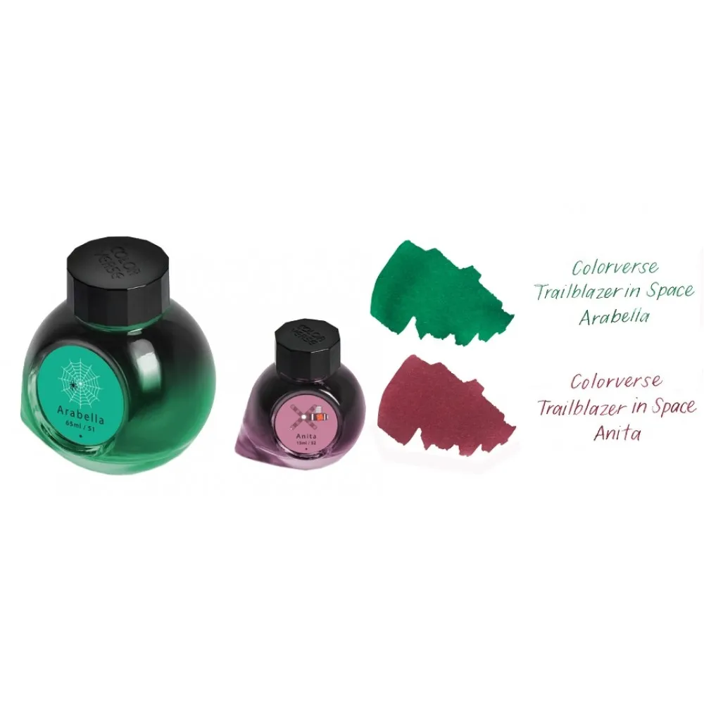 Colorverse Arabella - Green - Anita - Pink - Fountain Pen Ink 51 - 52 Trailblazer In Space Series, Season 4, 65ml - 15ml - 2 Bottle Set, Dye-Based, Nontoxic, Made In Korea