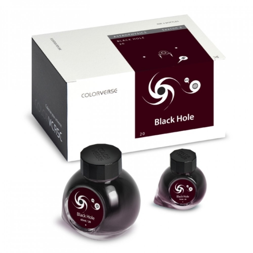 Colorverse Black Hole - Black - Fountain Pen Ink 20 Astrophysics Series, Season 2, 65ml - 15ml - 2 Bottle Set, Dye-Based, Nontoxic, Made In Korea