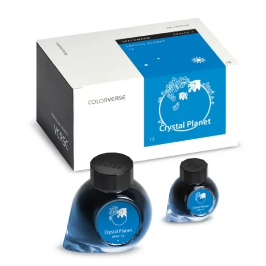 Colorverse Crystal Planet - Blue - Fountain Pen Ink 12 Spaceward Series, Season 1, 65ml - 15ml - 2 Bottle Set, Dye-Based, Nontoxic, Made In Korea