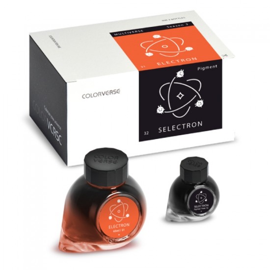 Colorverse Electron - Orange - Dye-Based - Selectron - Black - Pigment Based - Fountain Pen Ink 31 - 32 Multiverse Series, Season 3, 65ml - 15ml - 2 Bottle Set, Nontoxic, Made In Korea