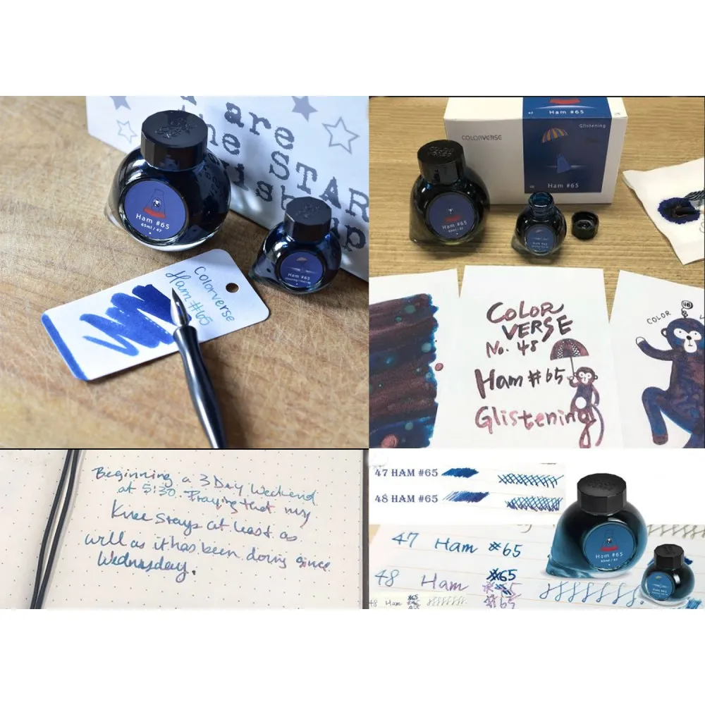 Colorverse HAM 65 Dark Blue Without Shimmer - With Shimmer - Fountain Pen Ink 47 - 48 Trailblazer In Space Series, Season 4, 65ml - 15ml - 2 Bottle Set Dye-Based Nontoxic Made In Korea