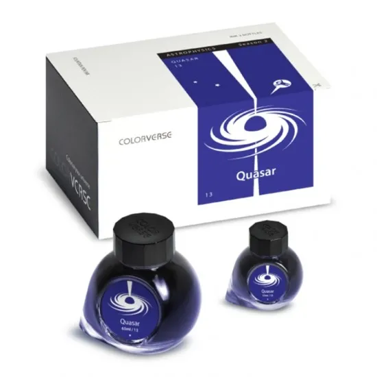 Colorverse Quasar - Dark Blue - Fountain Pen Ink 13 Astrophysics Series, Season 2, 65ml - 15ml - 2 Bottle Set, Dye-Based, Nontoxic, Made In Korea
