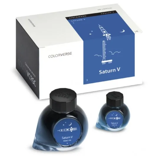 Colorverse Saturn V - Dark Blue - Fountain Pen Ink 03 Spaceward Series, Season 1, 65ml - 15ml - 2 Bottle Set, Dye-Based, Nontoxic, Made In Korea