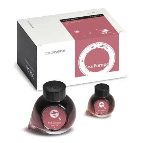 Colorverse Sea Europa - Red - Fountain Pen Ink 09 Spaceward Series, Season 1, 65ml - 15ml - 2 Bottle Set, Dye-Based, Nontoxic, Made In Korea