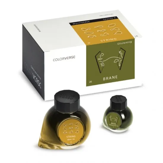 Colorverse String - Yellow Without Shimmer - Brane - Green With Shimmer - Fountain Pen Ink 25 - 26 Multiverse Series, Season 3, 65ml - 15ml - 2 Bottle Set, Dye-Based, Nontoxic, Made In Korea