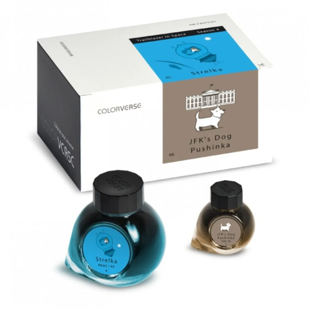 Colorverse Strelka - Blue - JFKs Dog Pushinka - Brown - Fountain Pen Ink 45 - 46 Trailblazer In Space Series, Season 4, 65ml - 15ml - 2 Bottle Set, Dye-Based, Nontoxic, Made In Korea