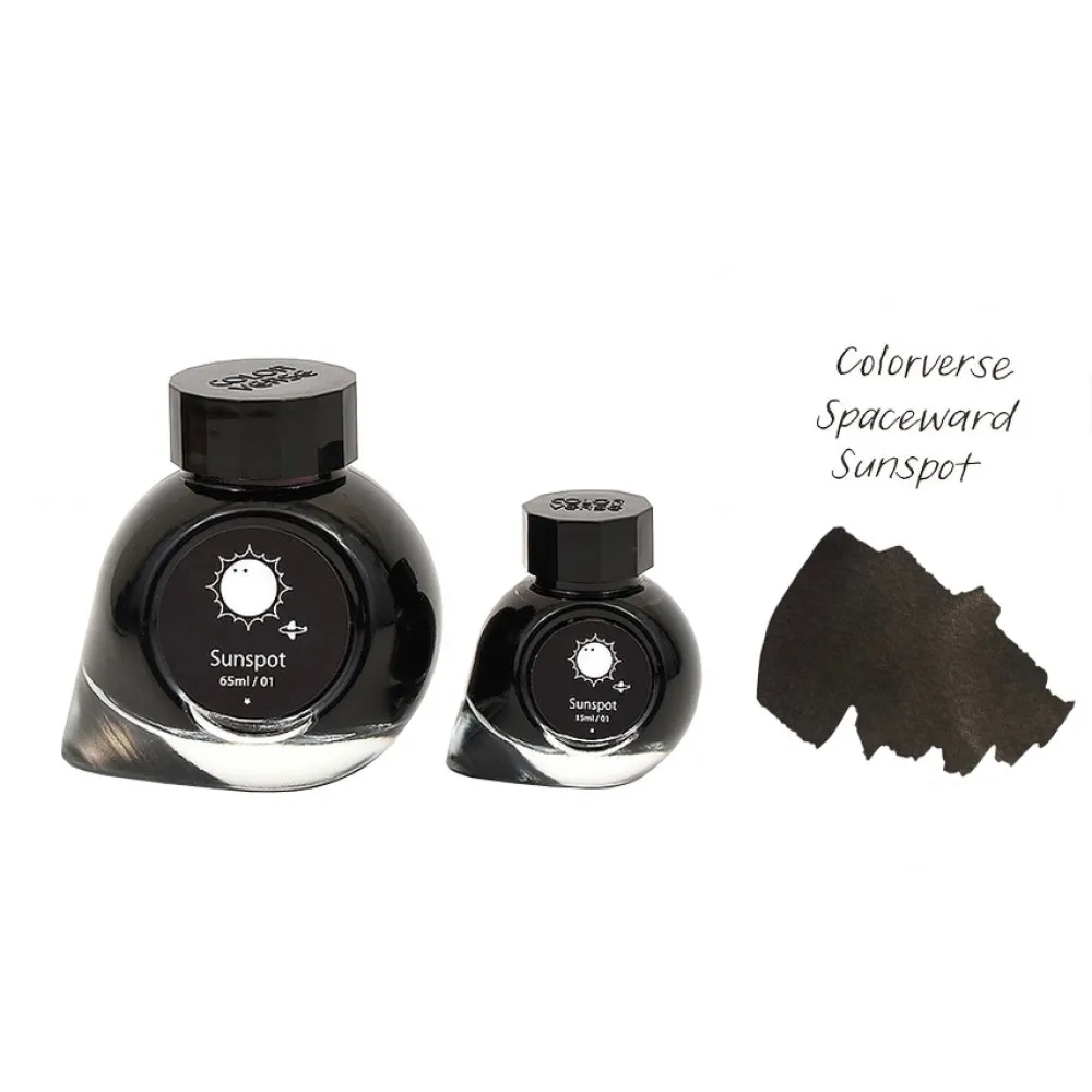 Colorverse Sunspot - Black Fountain Pen Ink 01 Spaceward Series, Season 1, 65ml - 15ml - 2 Bottle Set, Dye-Based, Nontoxic, Made In Korea