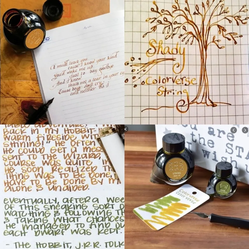 Colorverse String - Yellow Without Shimmer - Brane - Green With Shimmer - Fountain Pen Ink 25 - 26 Multiverse Series, Season 3, 65ml - 15ml - 2 Bottle Set, Dye-Based, Nontoxic, Made In Korea