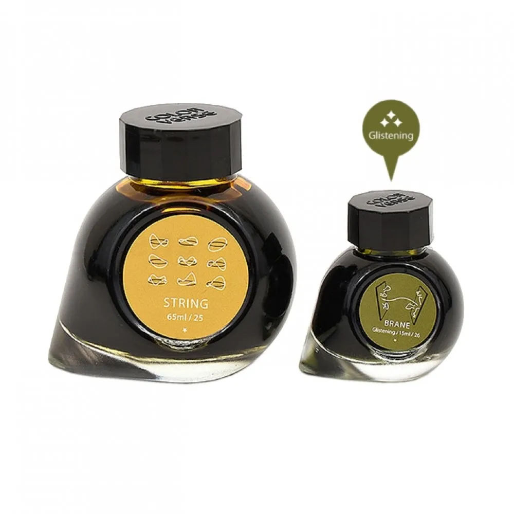 Colorverse String - Yellow Without Shimmer - Brane - Green With Shimmer - Fountain Pen Ink 25 - 26 Multiverse Series, Season 3, 65ml - 15ml - 2 Bottle Set, Dye-Based, Nontoxic, Made In Korea