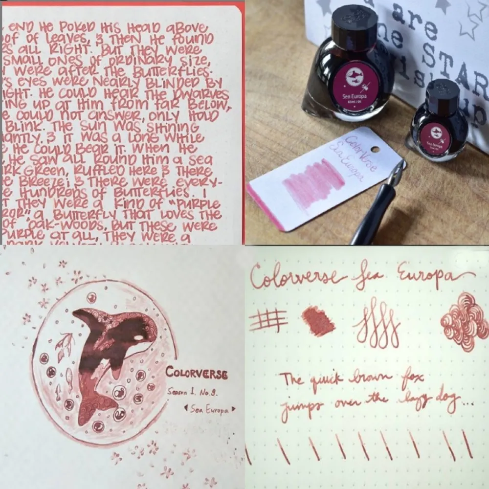 Colorverse Sea Europa - Red - Fountain Pen Ink 09 Spaceward Series, Season 1, 65ml - 15ml - 2 Bottle Set, Dye-Based, Nontoxic, Made In Korea