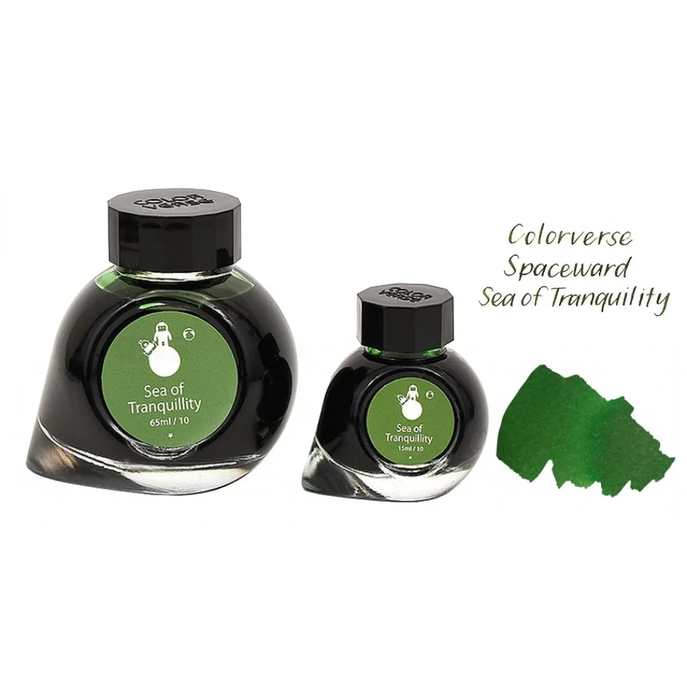 Colorverse Sea Of Tranquility - Green - Fountain Pen Ink 10 Spaceward Series, Season 1, 65ml - 15ml - 2 Bottle Set, Dye-Based, Nontoxic, Made In Korea