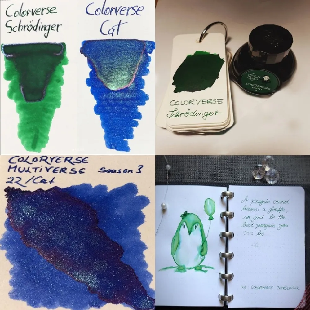 Colorverse Schrodinger - Green Without Shimmer - Cat - Blue With Shimmer - Fountain Pen Ink 21 - 22 Multiverse Series, Season 3, 65ml - 15ml - 2 Bottle Set, Dye-Based, Nontoxic, Made In Korea