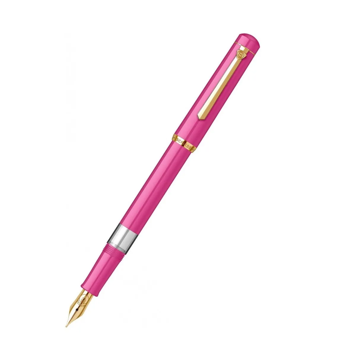 Scrikss Glossy Pink Lightweight Fountain Ink Pen | 23K Gold Plated Medium Nib | Inkpen | Piston Filler | Ideal for Smooth Writing