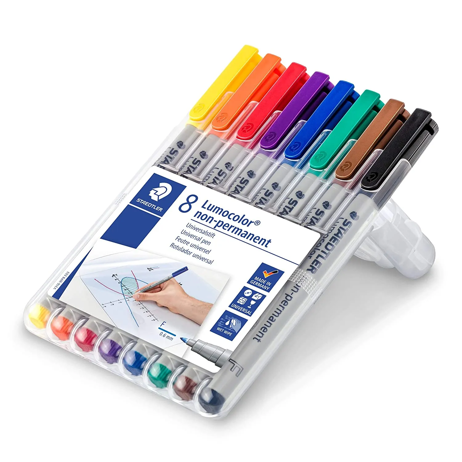Staedtler Lumocolor 316WP8 Fine 0.6 MM Line Non-Permanent Pen - Assorted Colours (Pack Of 8)