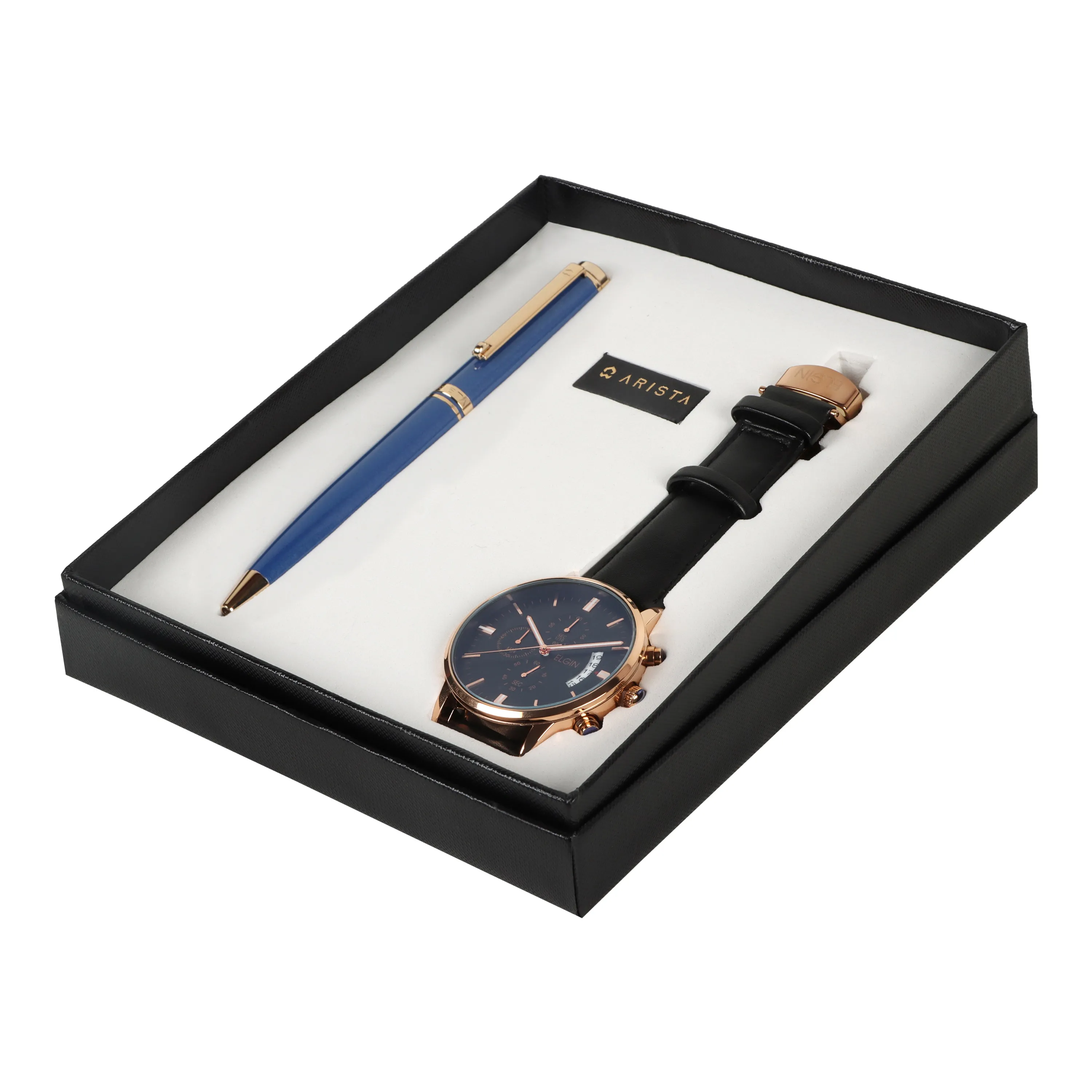 ARISTA Ballpoint Pen | Sapphire Blue | 24 CT Gold Plated Trim | With Elgin Watch