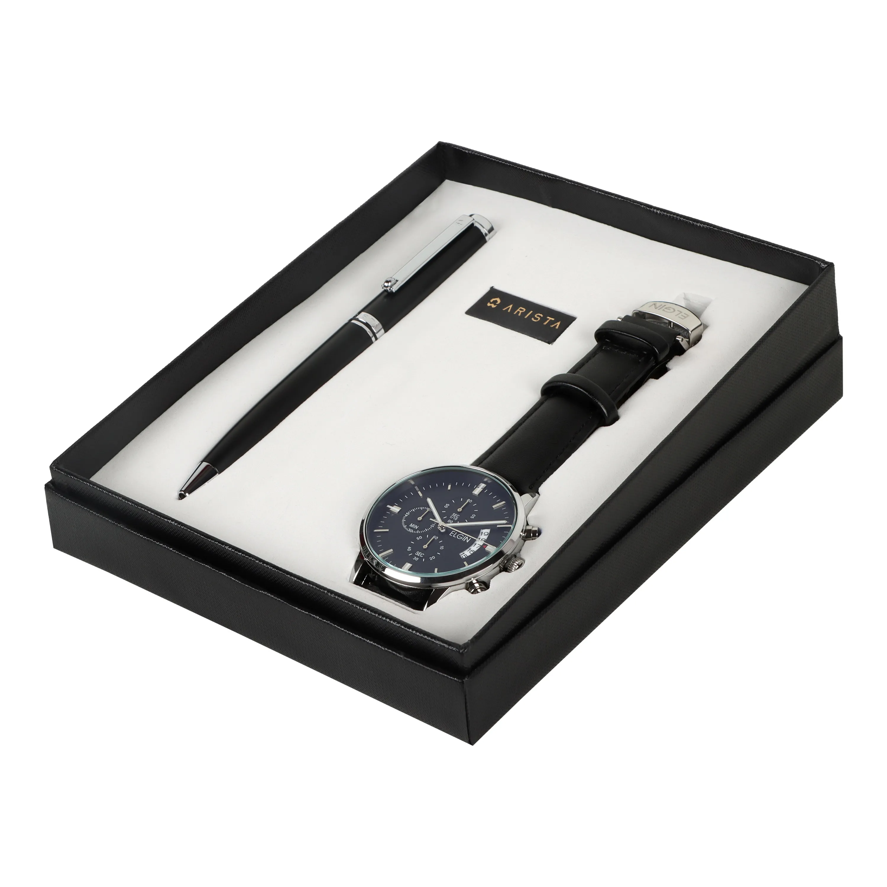 ARISTA Switch Ballpoint Pen | Black Barrel | Chrome Trim | With Elgin Watch