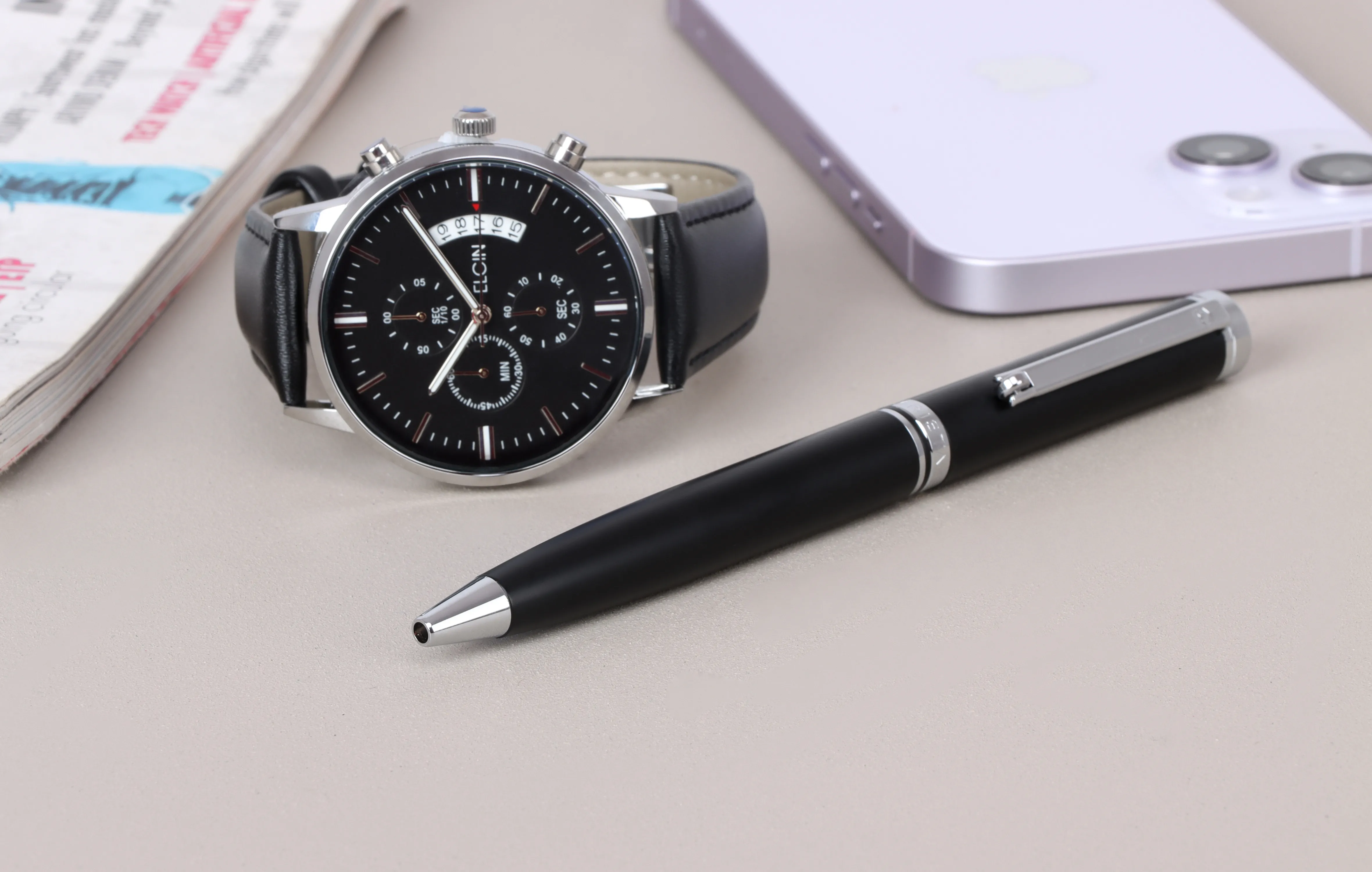 ARISTA Switch Ballpoint Pen | Black Barrel | Chrome Trim | With Elgin Watch