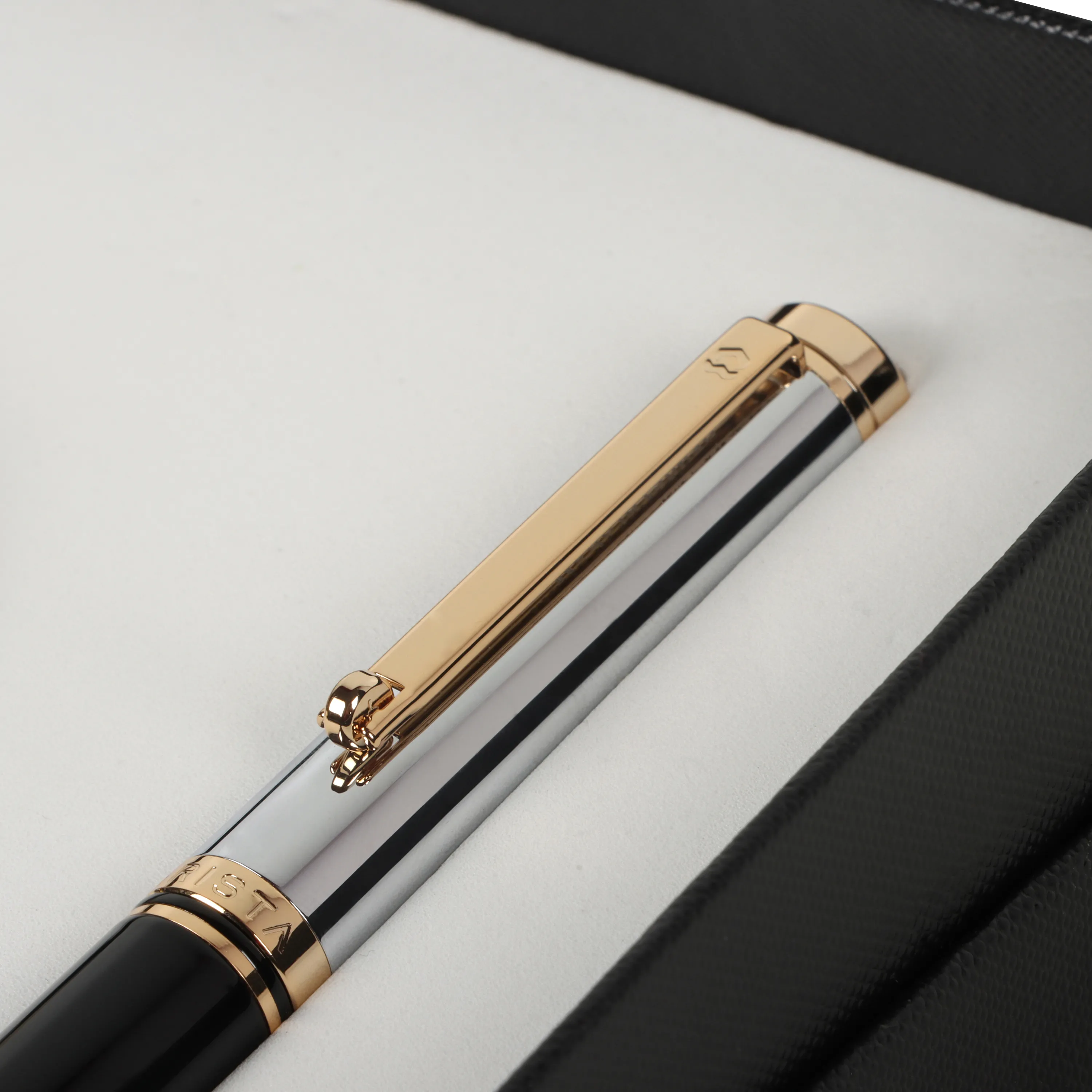 ARISTA Switch Ballpoint Pen | Black Barrel | Chrome Cap | 24 CT Gold Plated Trim | With Elgin Watch