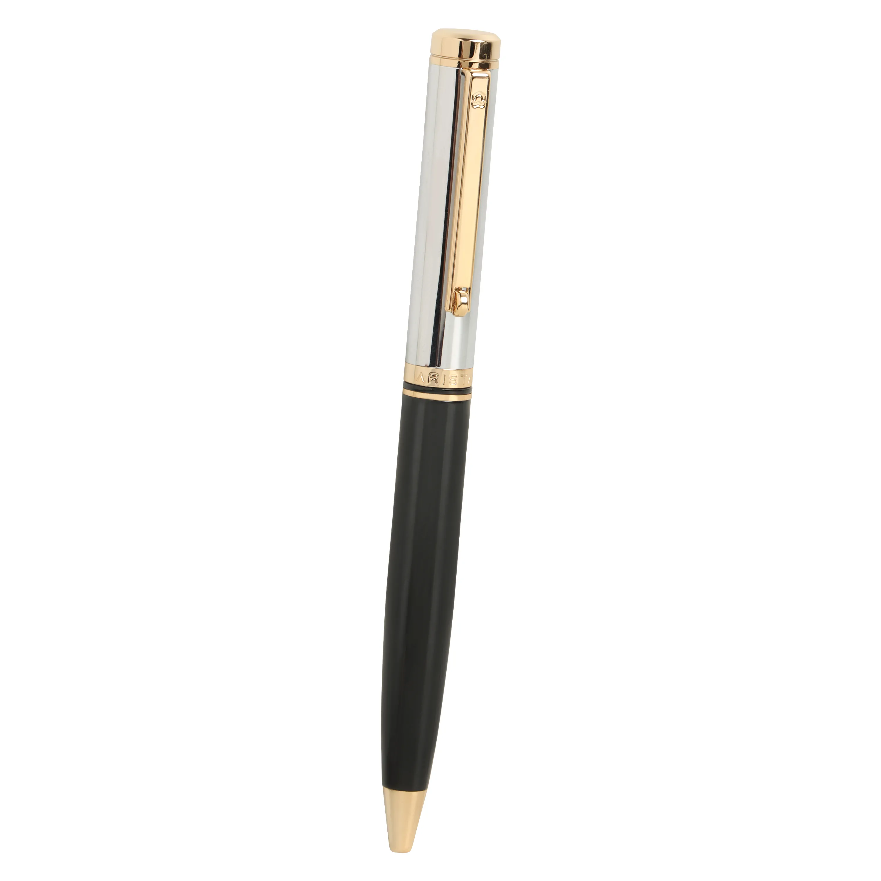 ARISTA Switch Ballpoint Pen | Black Barrel | Chrome Cap | 24 CT Gold Plated Trim | With Elgin Watch
