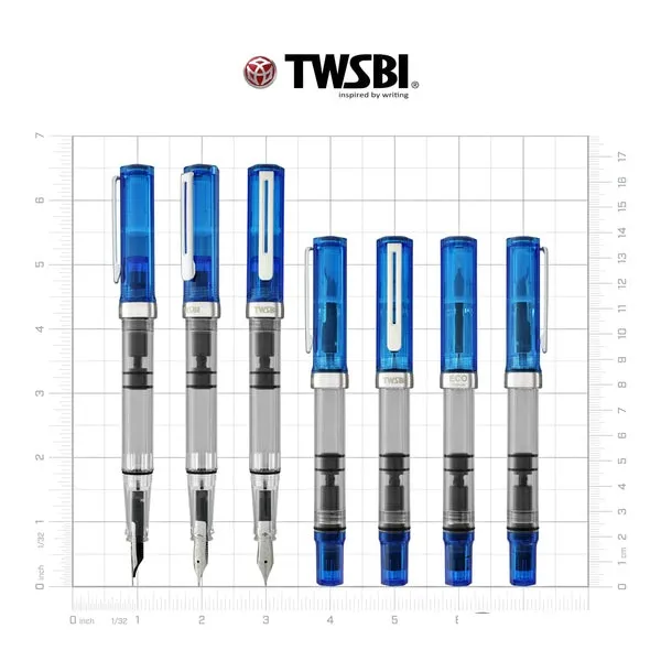 Twsbi eco  Fountain Pen Transparent Blue Stub 1.1 Nib