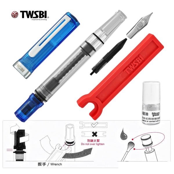 Twsbi Eco  Fountain Pen Transparent Blue Stub 1.1 Nib