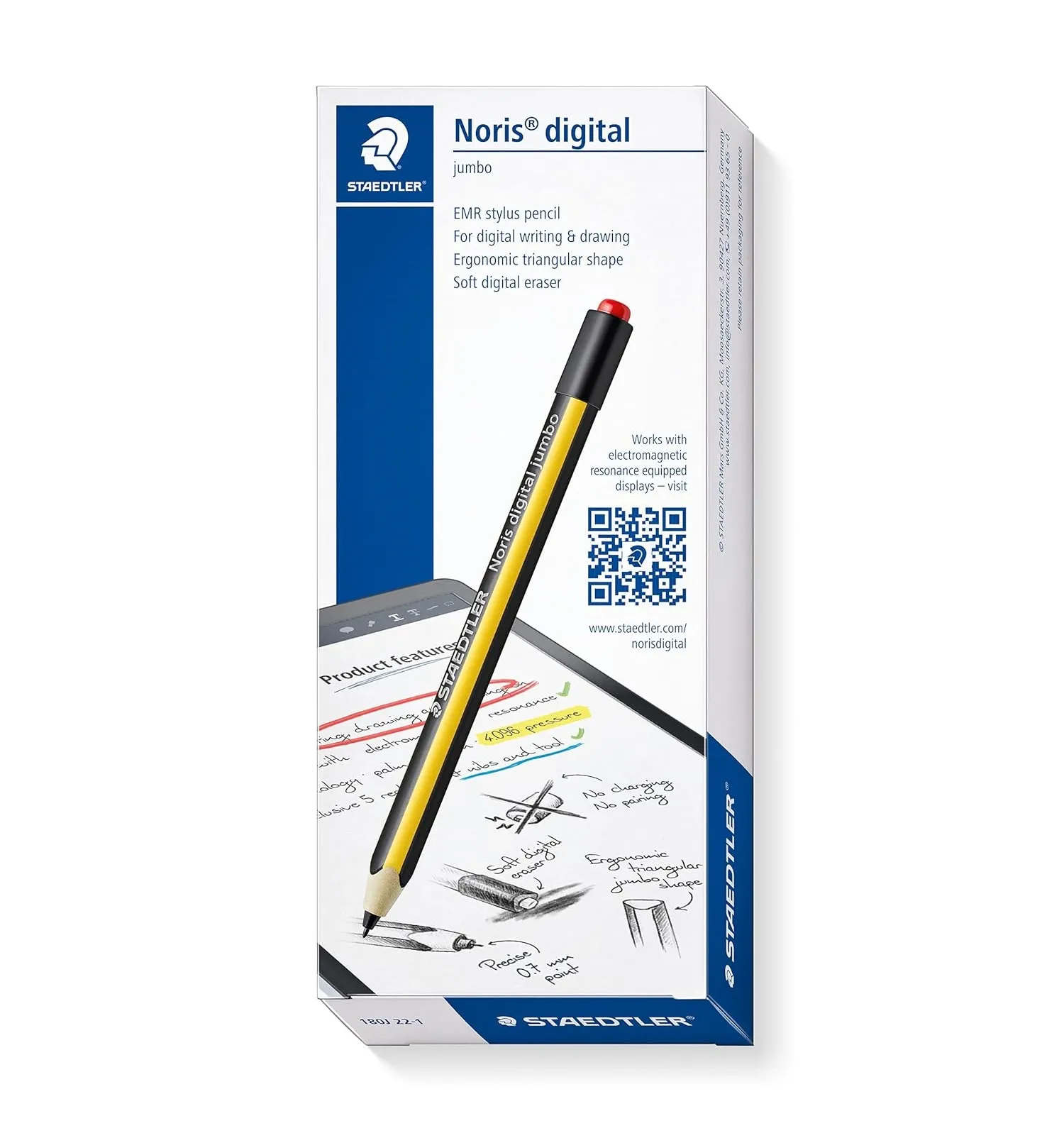 Staedtler Noris Digital Jumbo 180J 22. Emr Stylus With Soft Digital Eraser. For Tablet