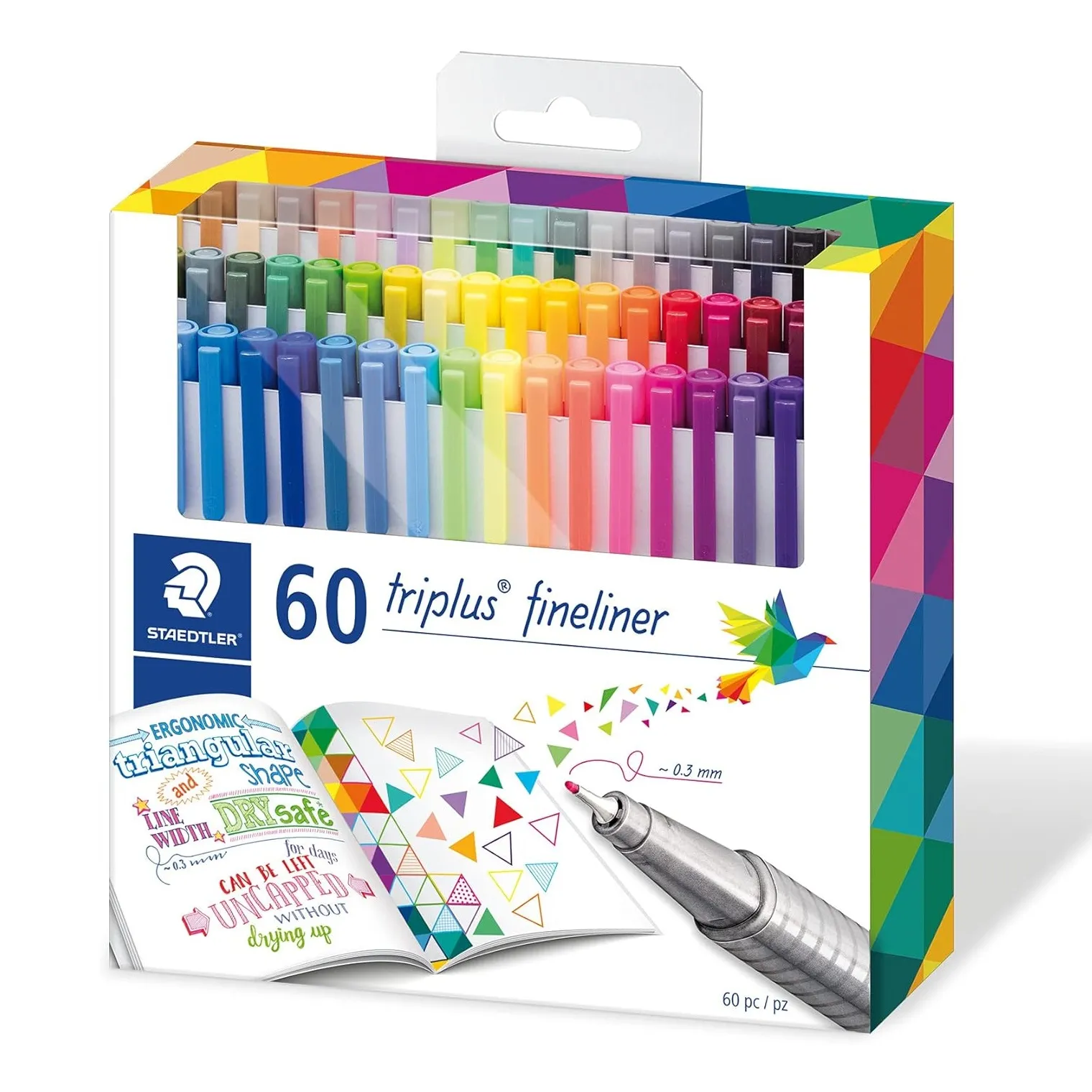 STAEDTLER 334 C60 Triplus Fineliner Superfine Pen 0.3mm Line Width Assorted Colours Pack of 60