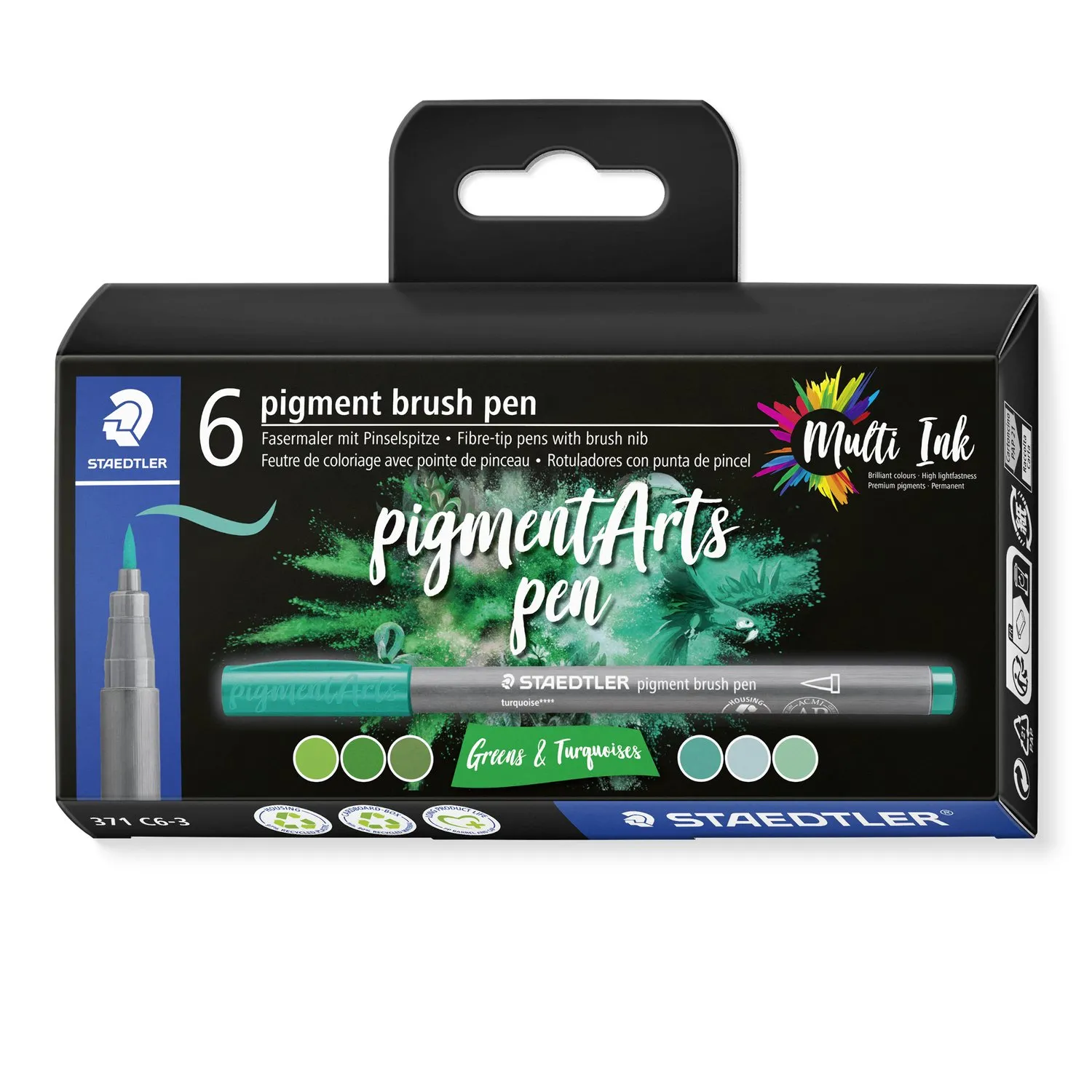 371 C6 3 STAEDTLER PIGMENT BRUSHPEN GREEN AND  TURQUOISE