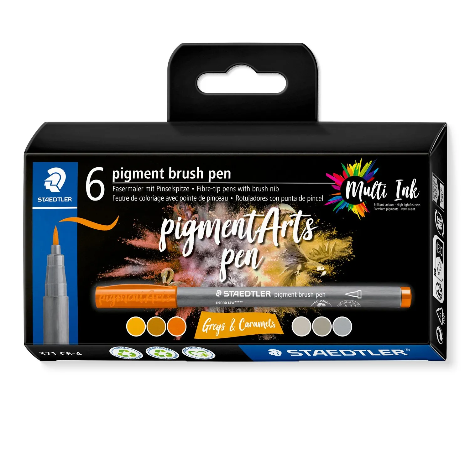 371 C6 4 STAEDTLER PIGMENT BRUSHPEN GREY  AND CARAME