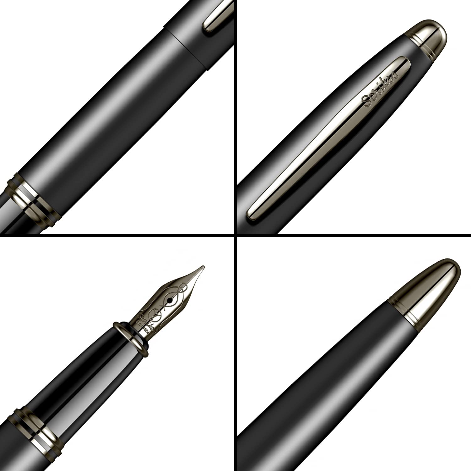 Scrikss Medium Nib Brass Metal Fountain Ink Pen With Converter Matt Black Plated Knight 88 Series Inkpen For Smooth Writing